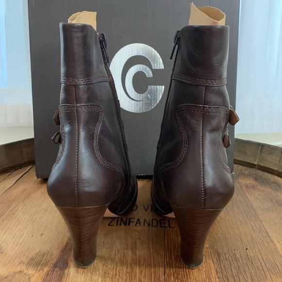 Corso Como | Leonor Brown Coffee Burnish Calf Wood Stack Heel Buckle Booties 7M - Picture 13 of 17